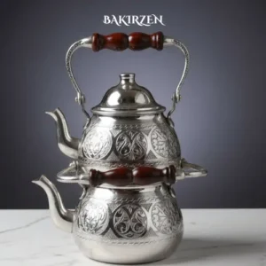 Silver Teapot with Top Handle, Embossed (Large) - from Gaziantep
