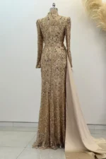 Belvette Hijab Evening Dress - Beaded Feather Trim 2026