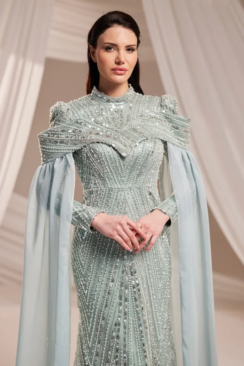 Brelvaine Modest Formal Dress - Beaded Cape Evening Gown 2026