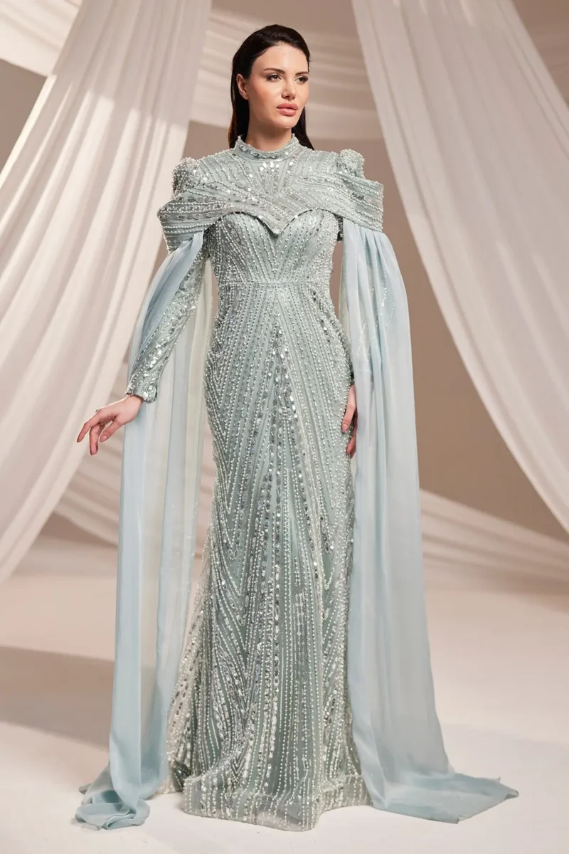 Brelvaine Modest Formal Dress - Beaded Cape Evening Gown 2026