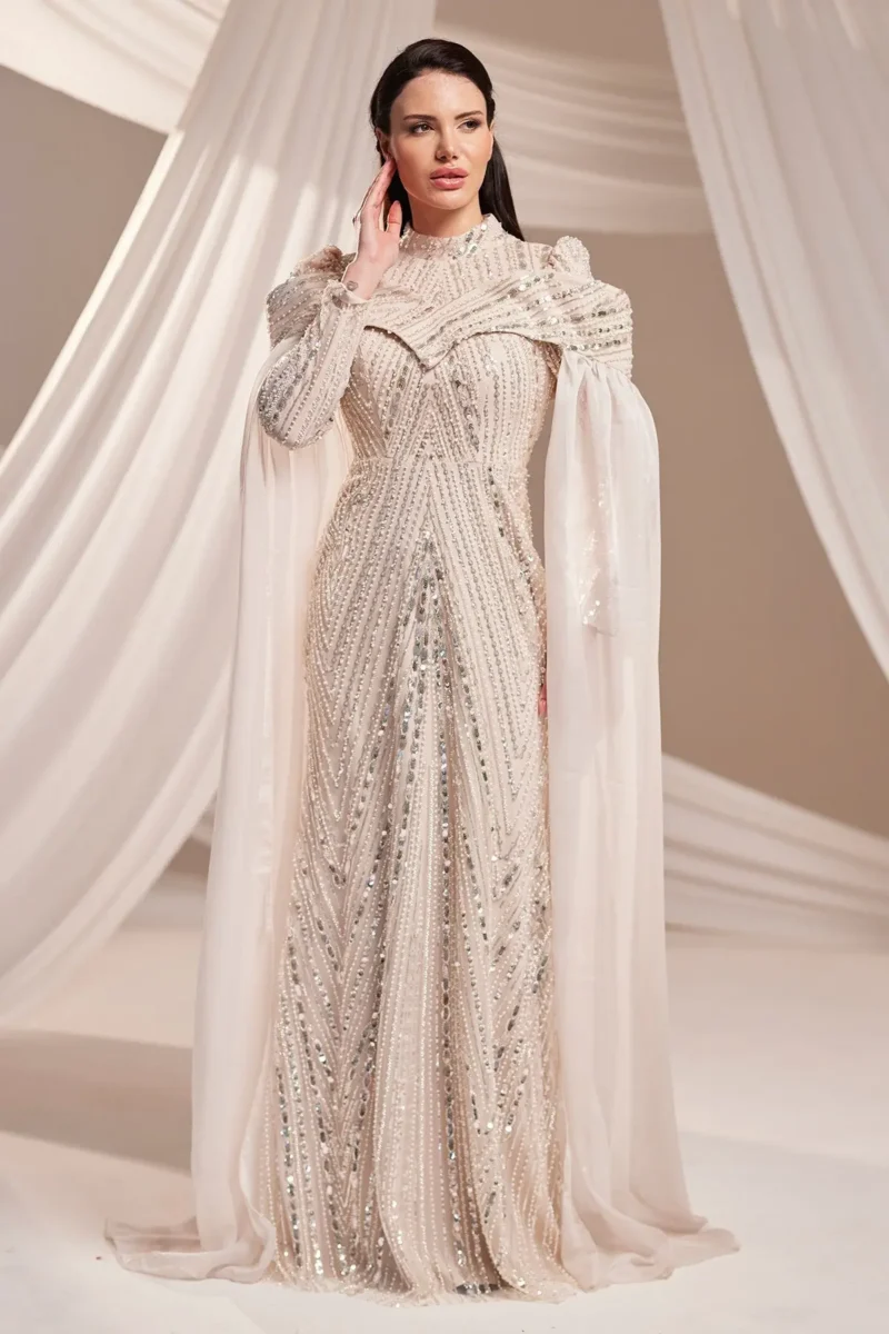 Brelvaine Modest Formal Dress - Beaded Cape Evening Gown 2026