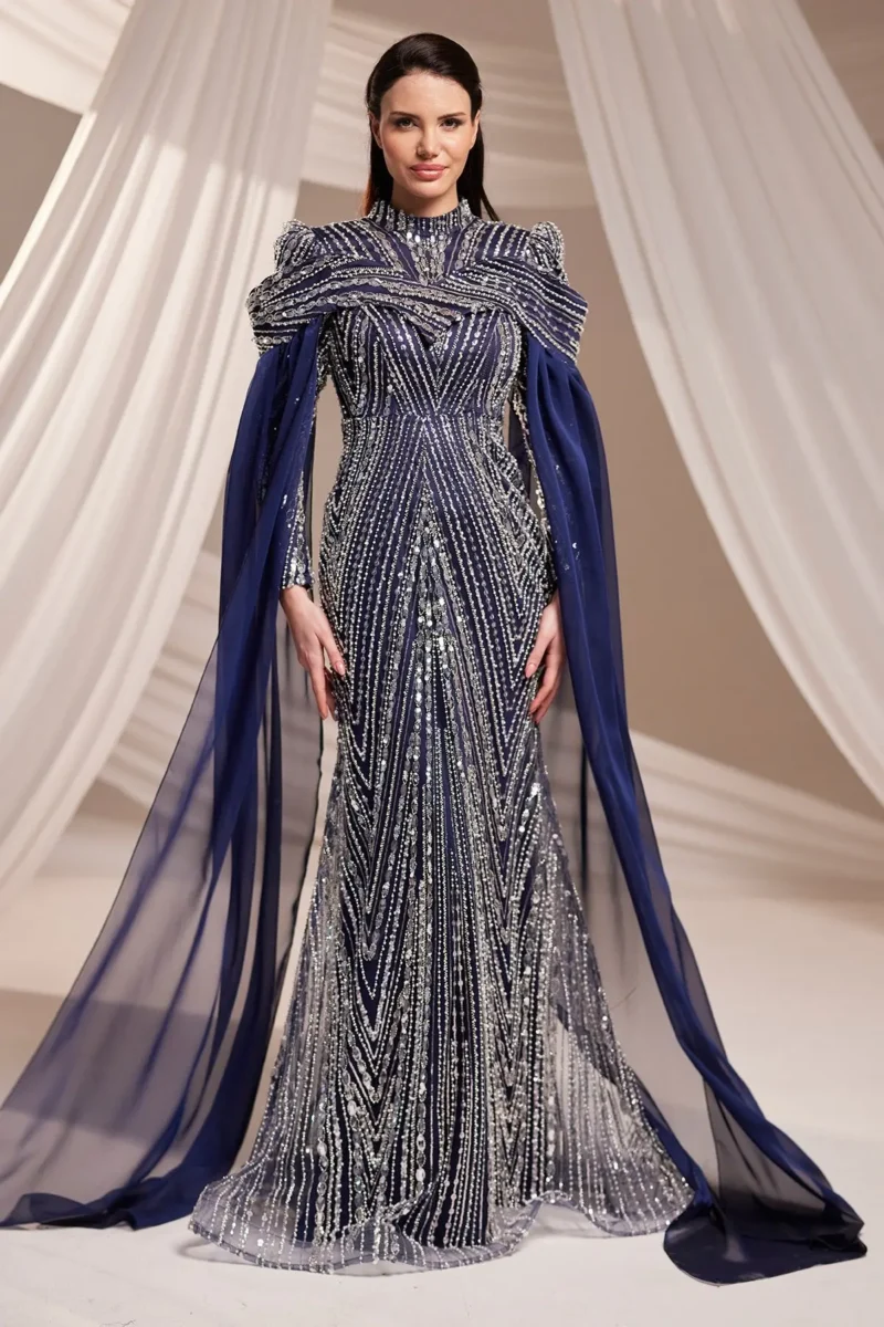 Brelvaine Modest Formal Dress - Beaded Cape Evening Gown 2026