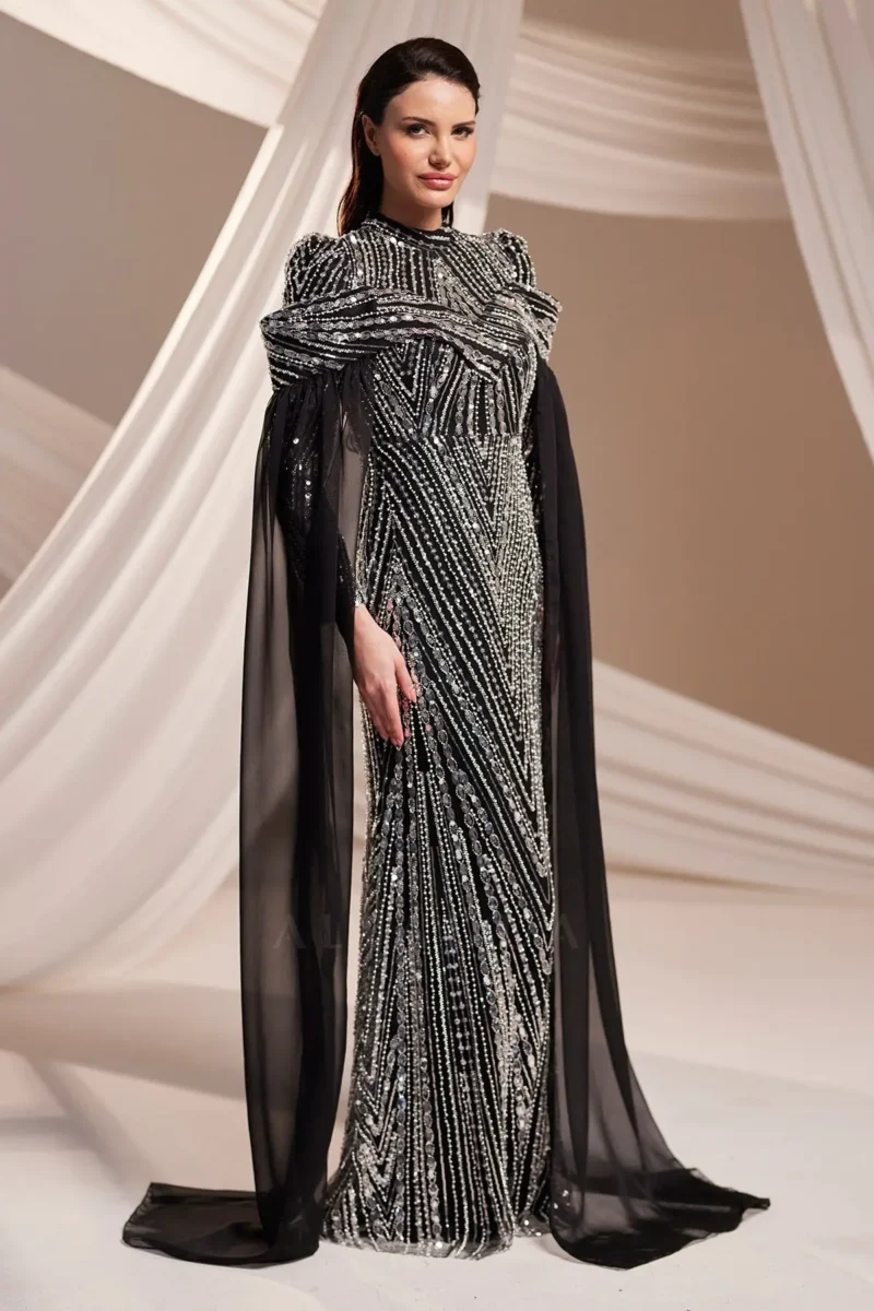 Brelvaine Modest Formal Dress - Beaded Cape Evening Gown 2026