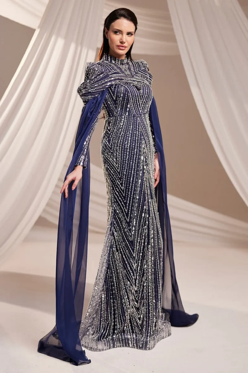 Brelvaine Modest Formal Dress - Beaded Cape Evening Gown 2026