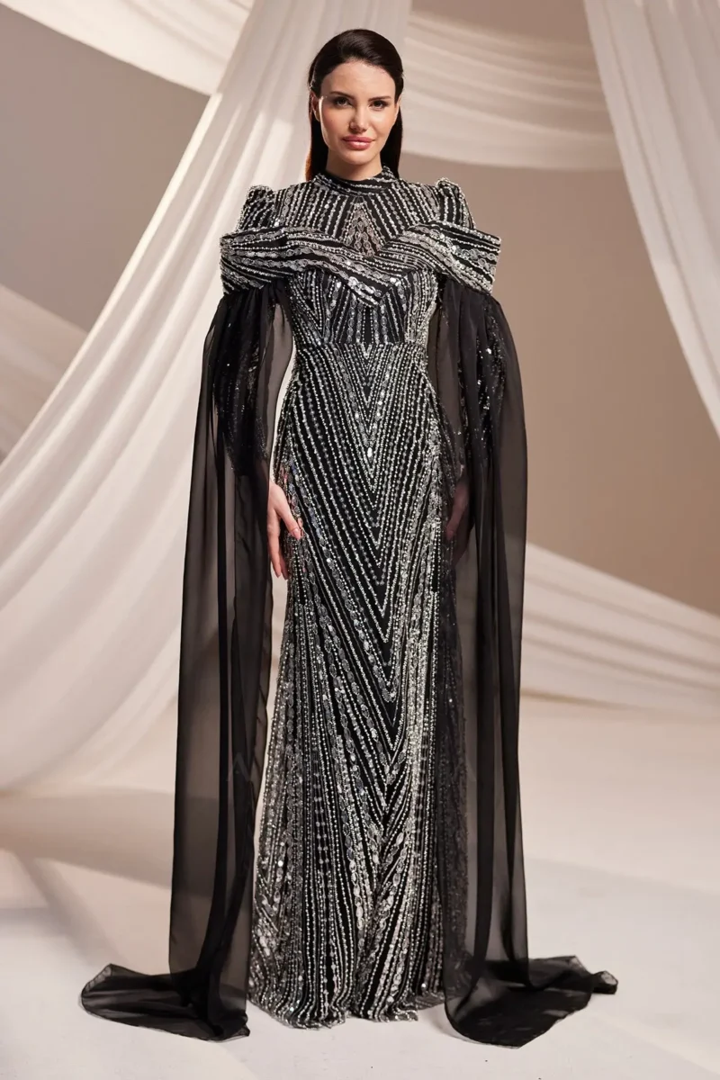 Brelvaine Modest Formal Dress - Beaded Cape Evening Gown 2026