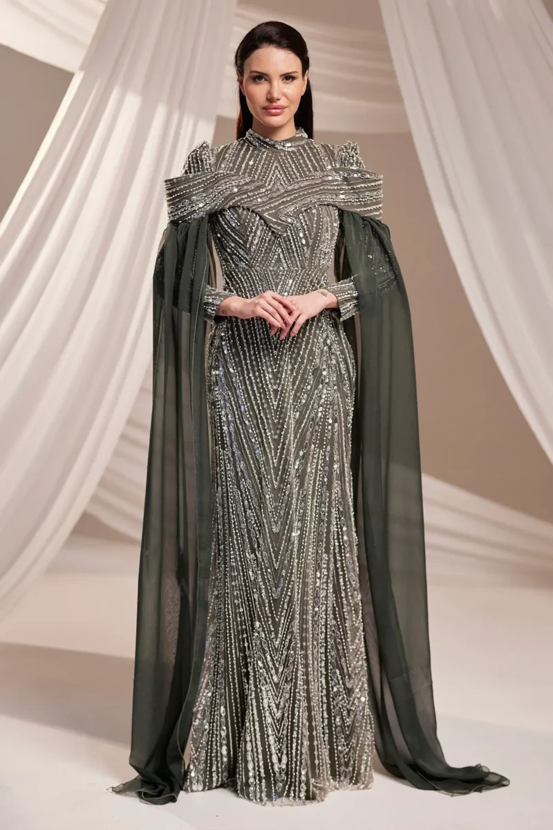 Brelvaine Modest Formal Dress - Beaded Cape Evening Gown 2026