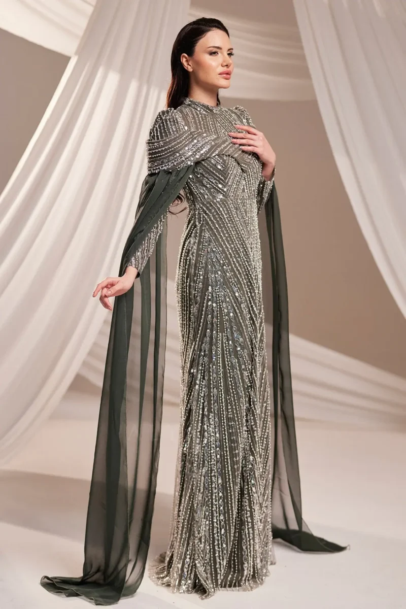 Brelvaine Modest Formal Dress - Beaded Cape Evening Gown 2026
