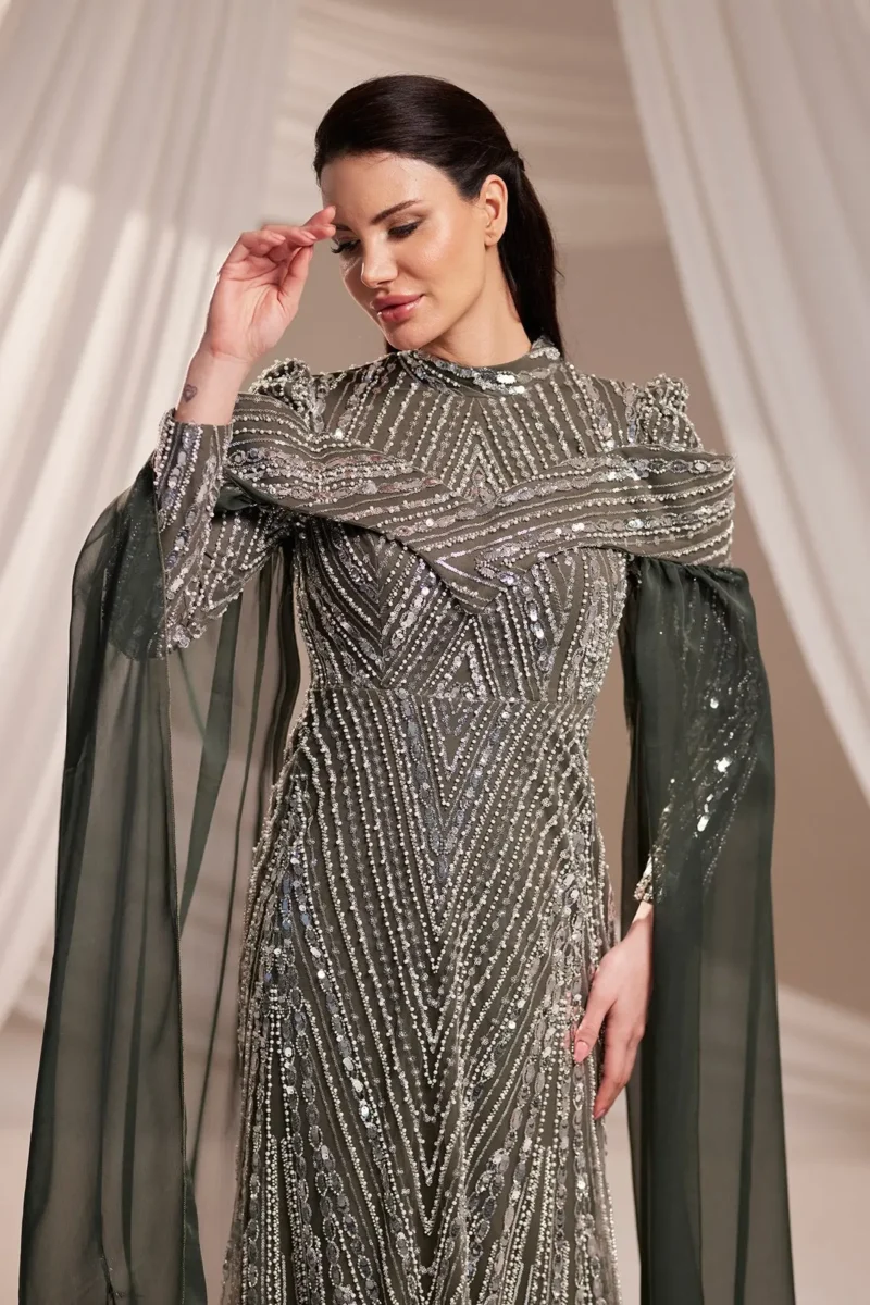 Brelvaine Modest Formal Dress - Beaded Cape Evening Gown 2026