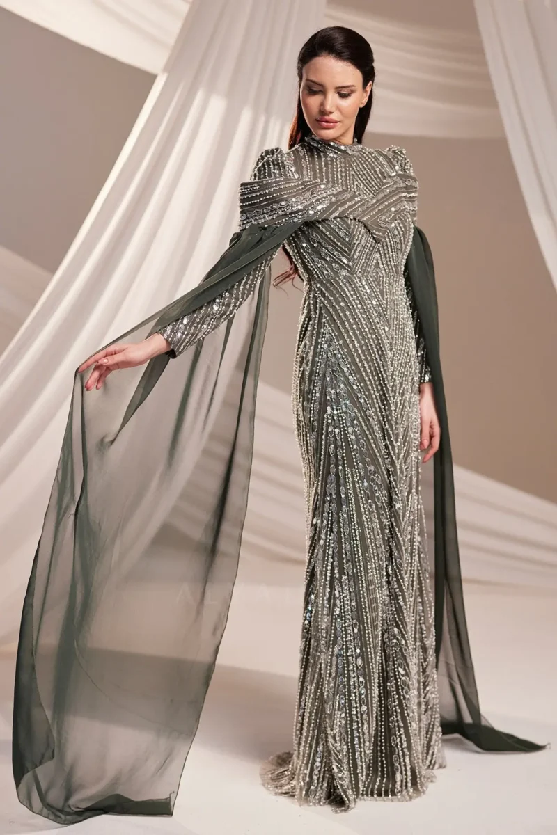 Brelvaine Modest Formal Dress - Beaded Cape Evening Gown 2026