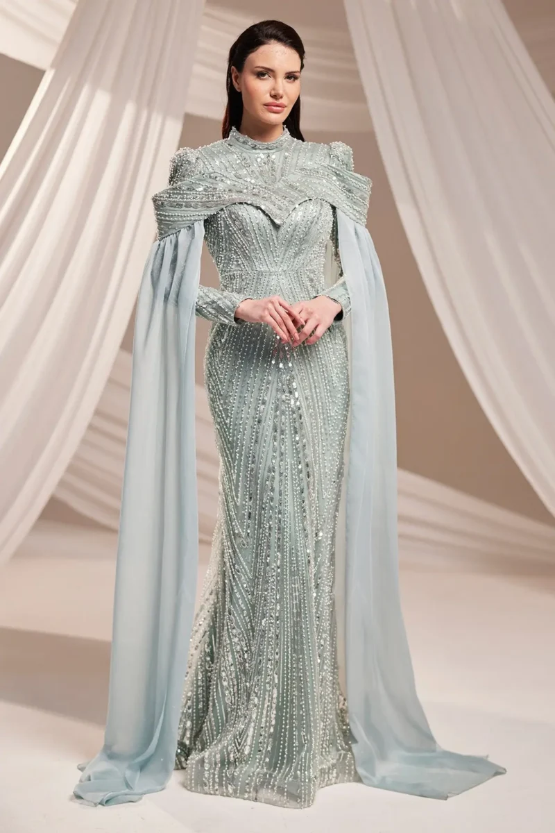 Brelvaine Modest Formal Dress - Beaded Cape Evening Gown 2026