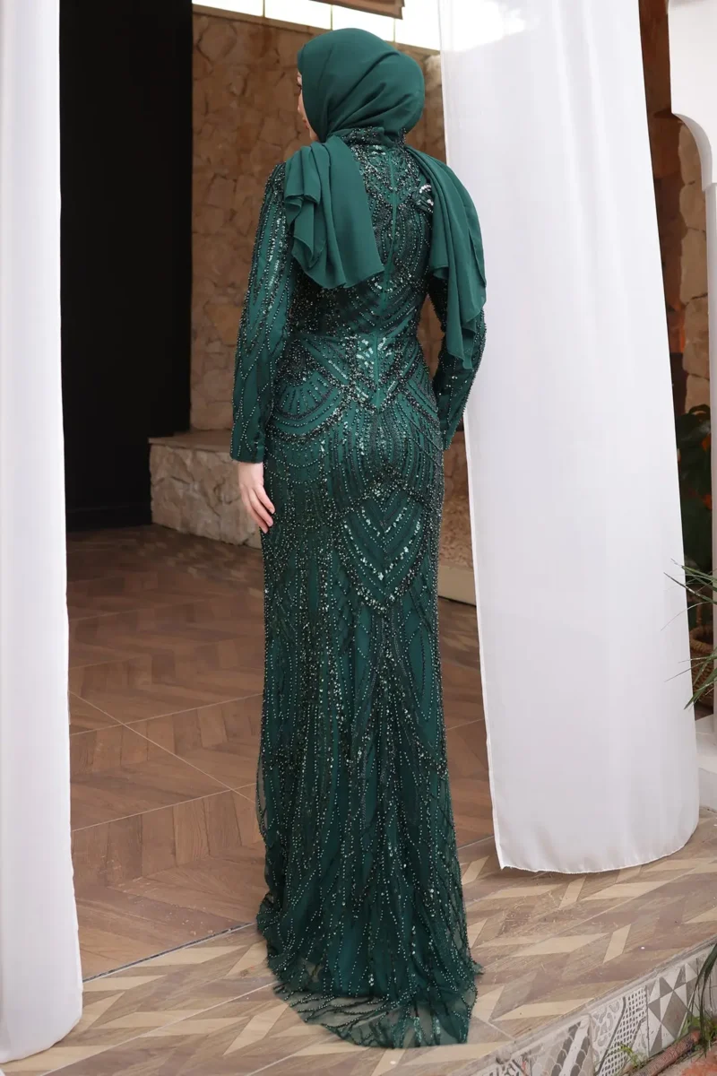 Brocelle Hijab Evening Dress - Heavily Embroidered Beadwork 2026