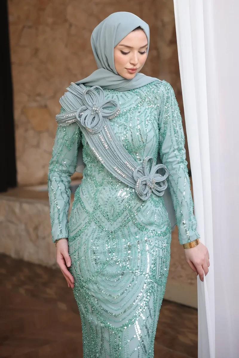 Brocelle Hijab Evening Dress - Heavily Embroidered Beadwork 2026