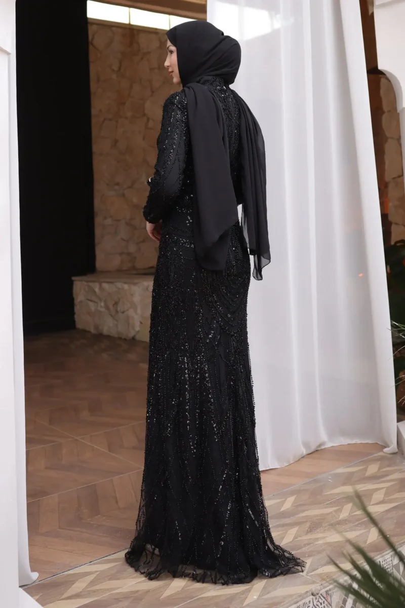 Brocelle Hijab Evening Dress - Heavily Embroidered Beadwork 2026