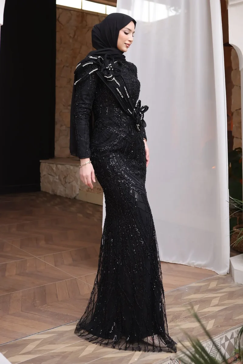 Brocelle Hijab Evening Dress - Heavily Embroidered Beadwork 2026