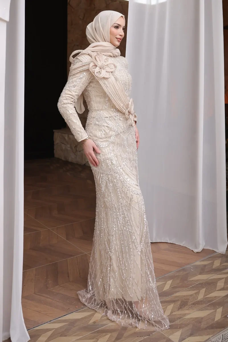 Brocelle Hijab Evening Dress - Heavily Embroidered Beadwork 2026