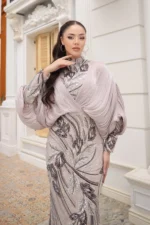 Caelara Modest Formal Dress - Draped Shawl Stone Embellishments 2026