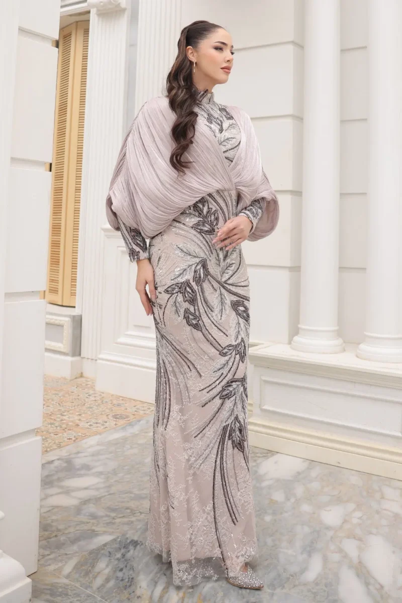 Caelara Modest Formal Dress - Draped Shawl Stone Embellishments 2026