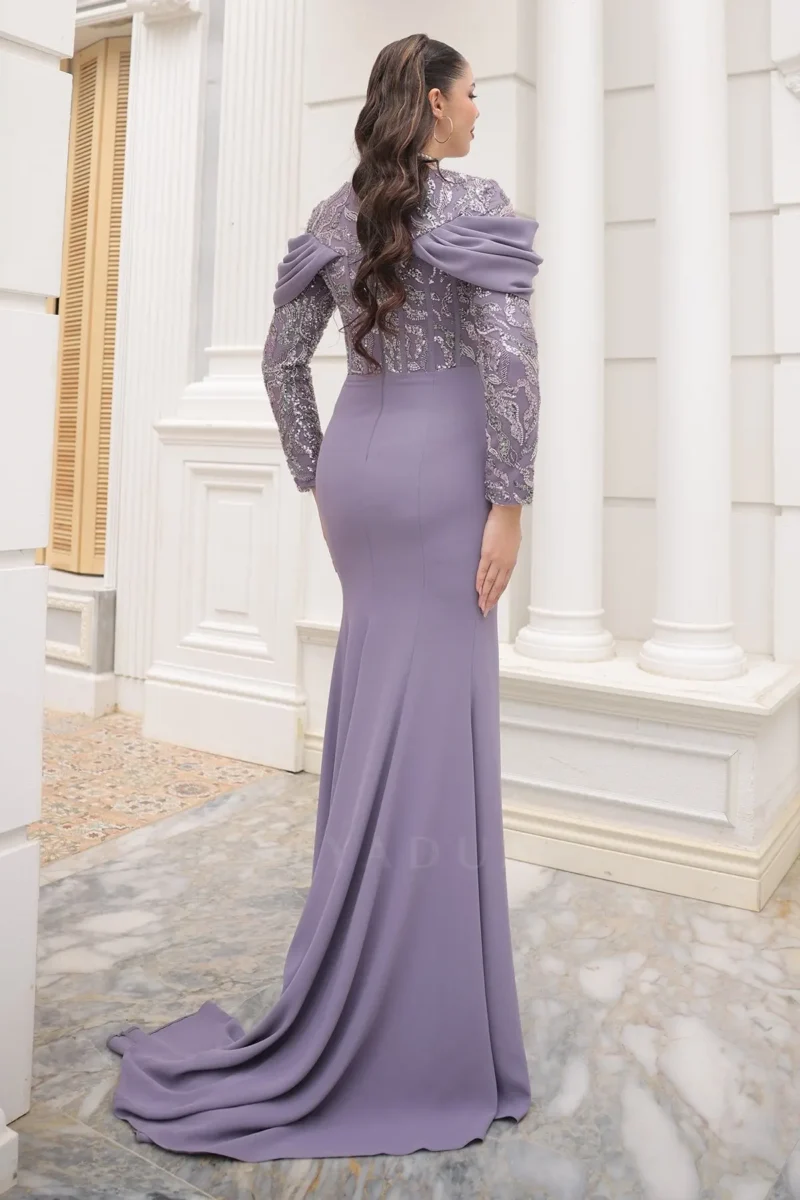 Celeste Modest Evening Gown - Draped Lace Detail 2026