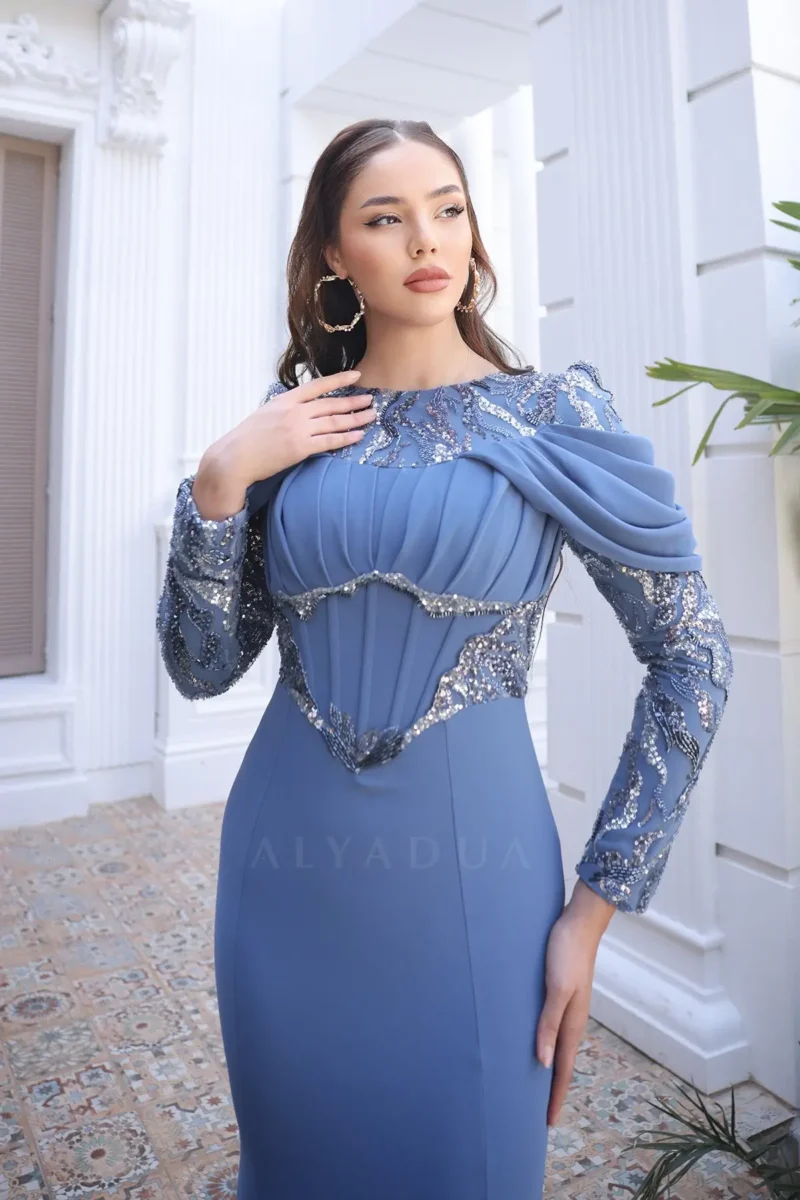 Celeste Modest Evening Gown - Draped Lace Detail 2026