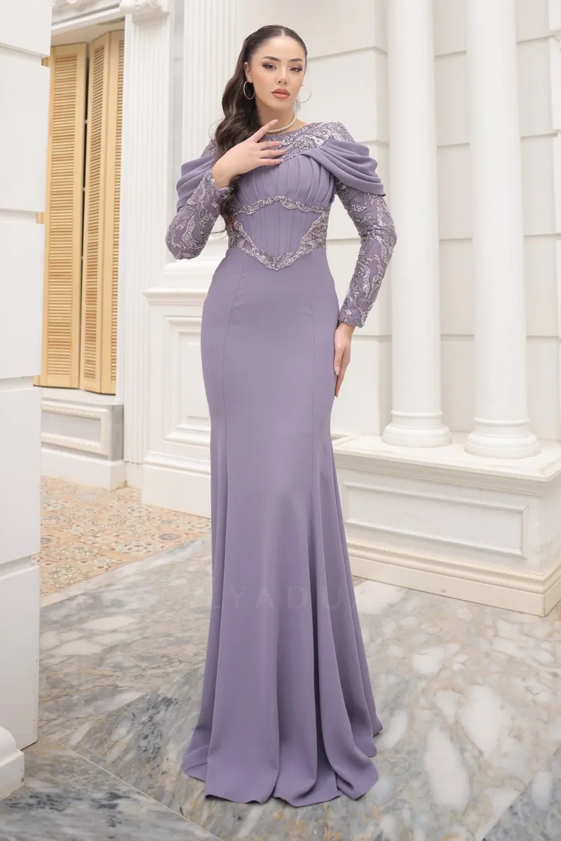 Celeste Modest Evening Gown - Draped Lace Detail 2026