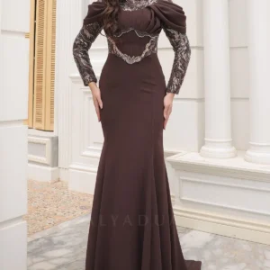Celeste Modest Evening Gown - Draped Lace Detail 2026
