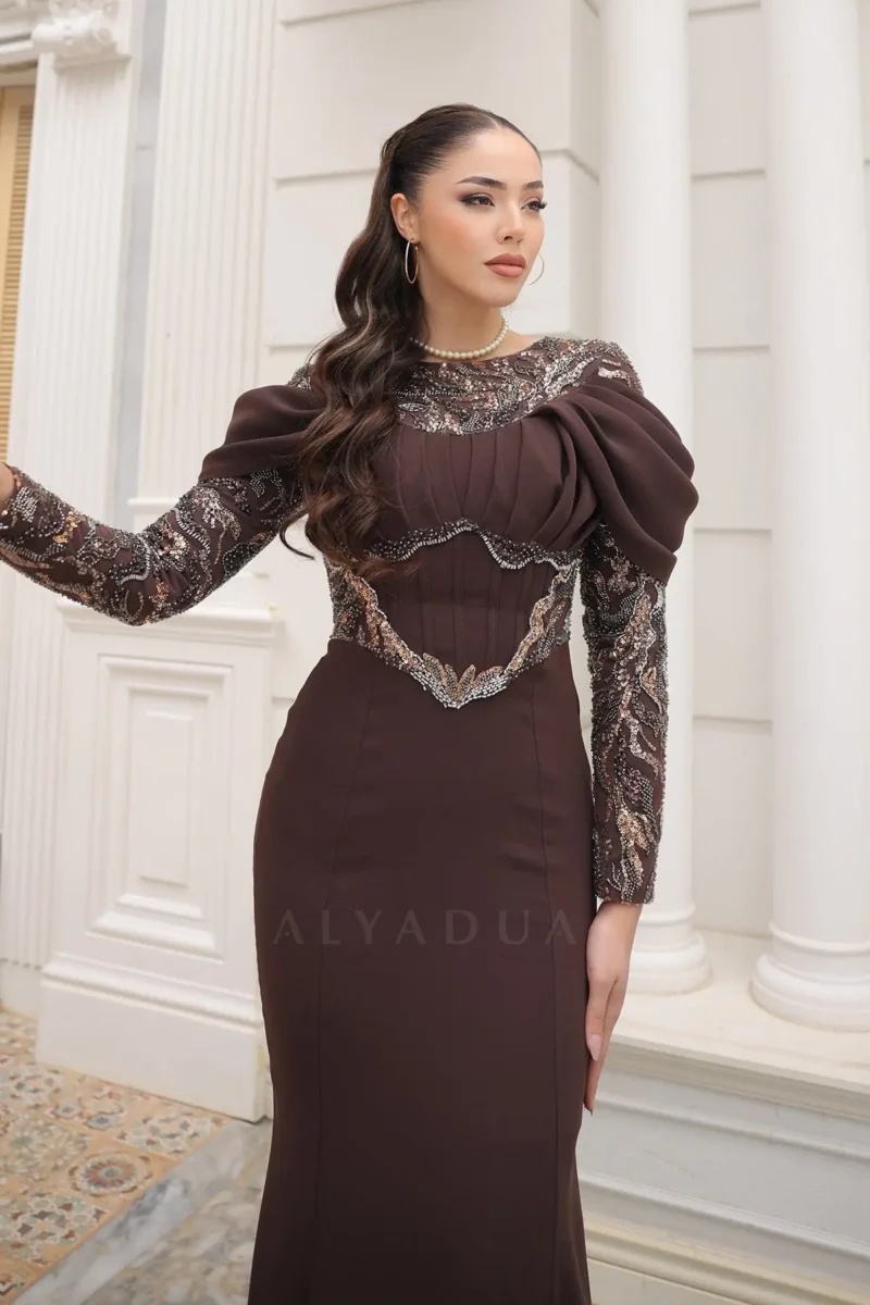 Celeste Modest Evening Gown - Draped Lace Detail 2026