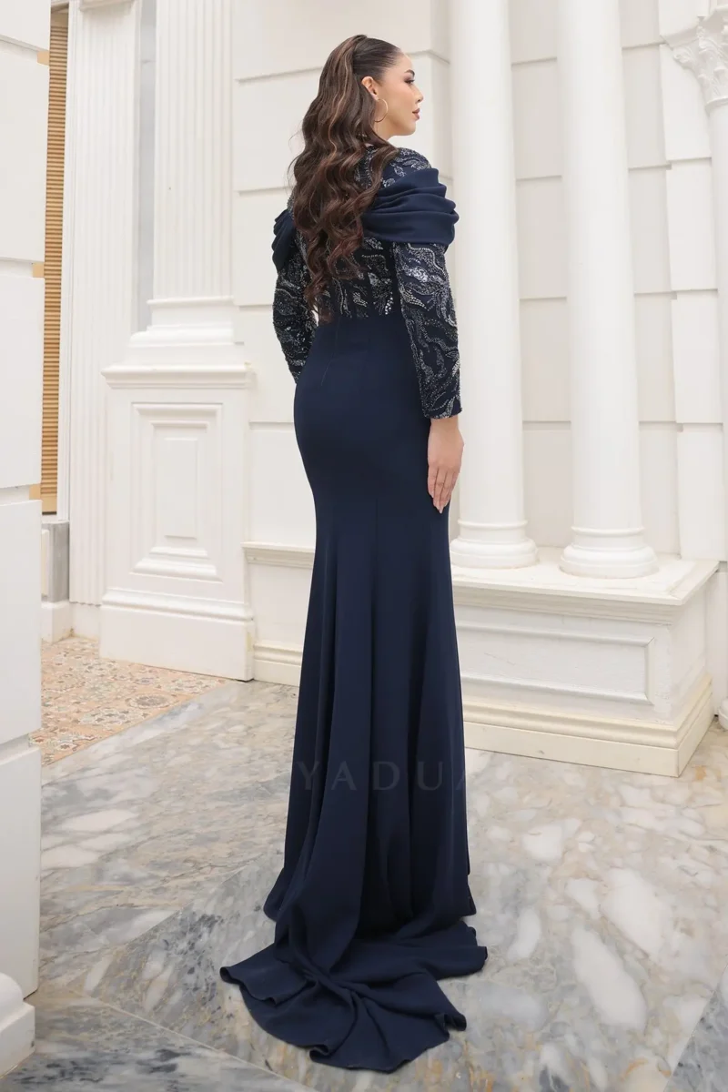 Celeste Modest Evening Gown - Draped Lace Detail 2026