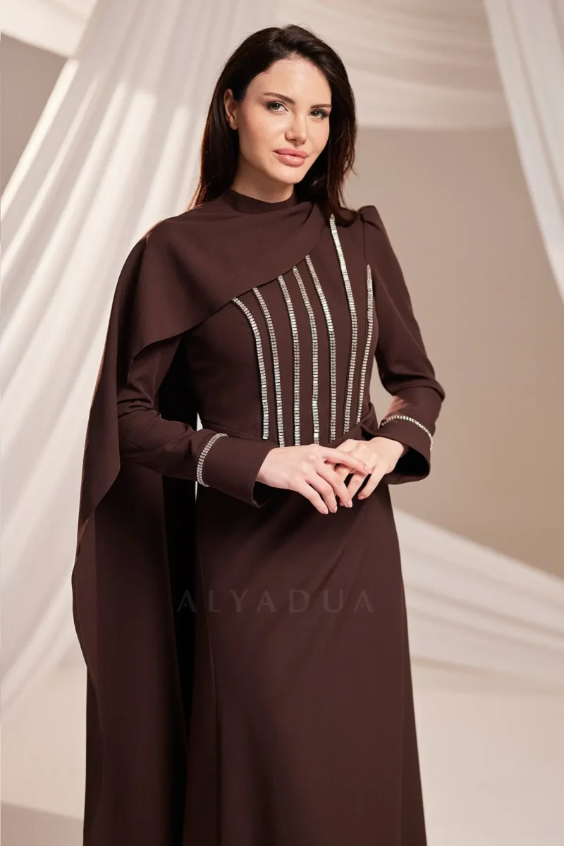 Clarenne Modest Formal Dress - Stone-trim Cape 2026
