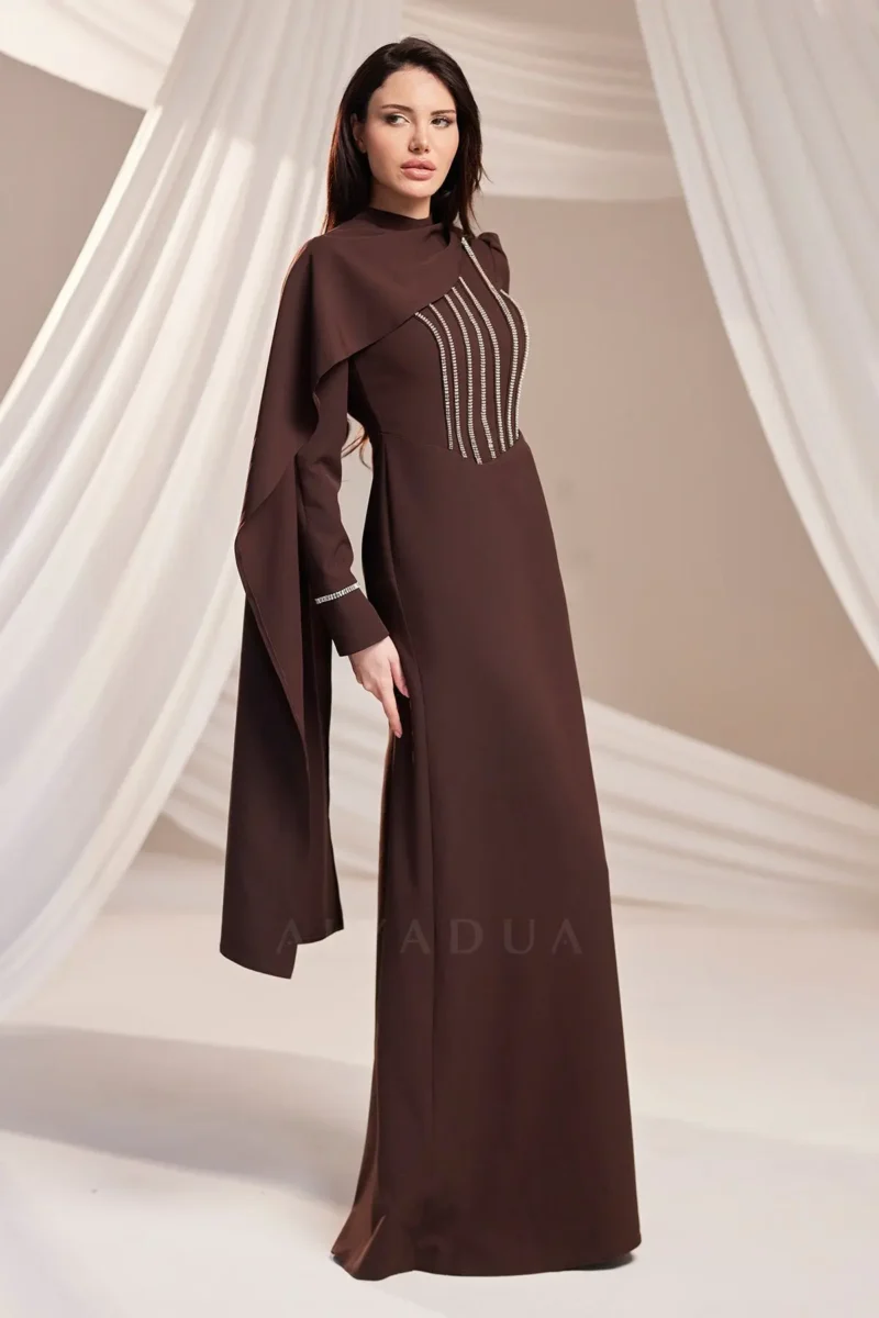 Clarenne Modest Formal Dress - Stone-trim Cape 2026
