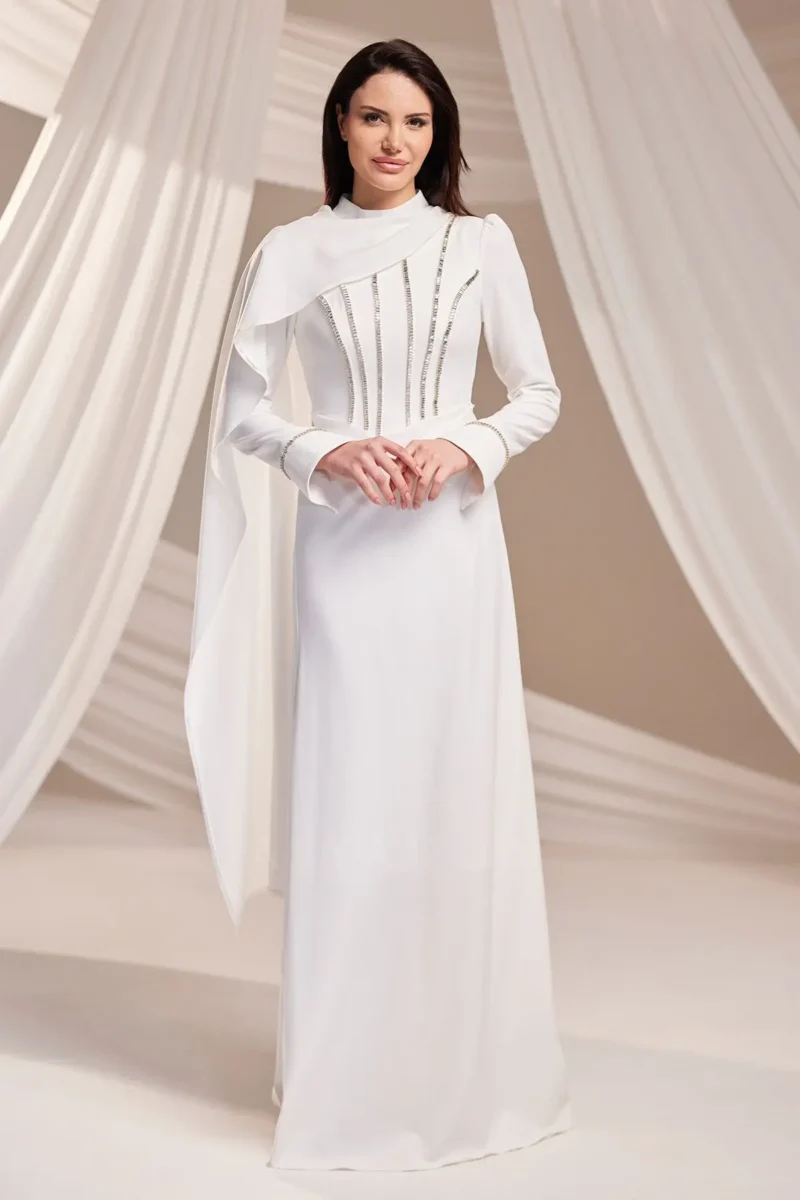Clarenne Modest Formal Dress - Stone-trim Cape 2026