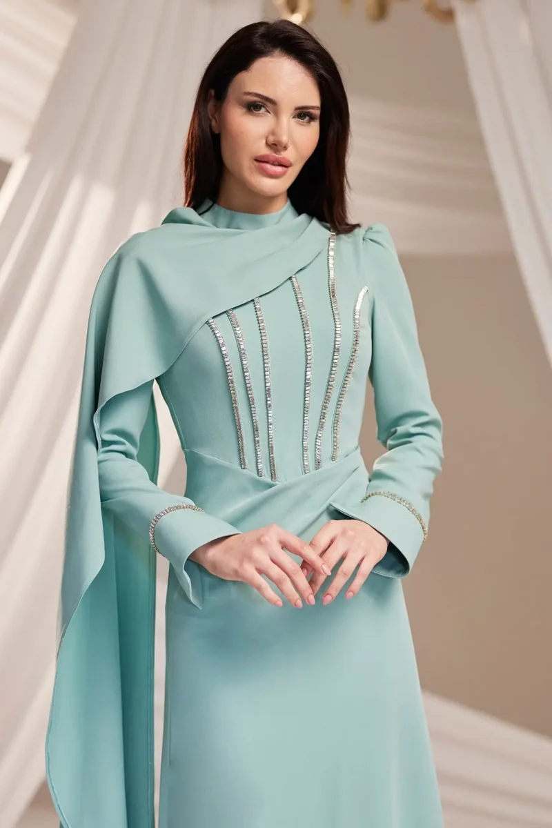 Clarenne Modest Formal Dress - Stone-trim Cape 2026