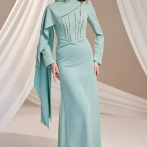 Clarenne Modest Formal Dress - Stone-trim Cape 2026