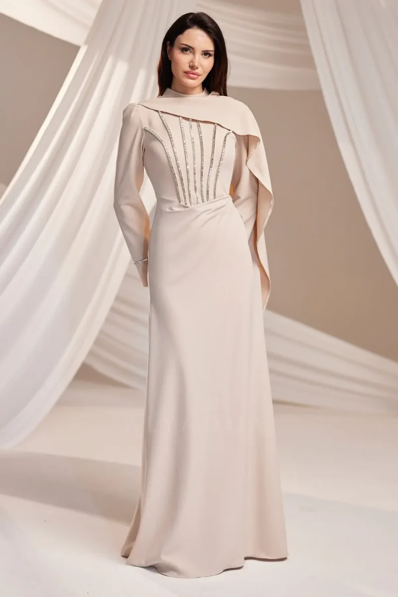 Clarenne Modest Formal Dress - Stone-trim Cape 2026