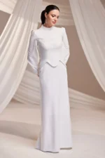 Corienne Islamic Evening Gown - Pearl-embellished Lace-up Sleeves 2026