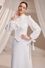 Corienne Islamic Evening Gown - Pearl-embellished Lace-up Sleeves 2026