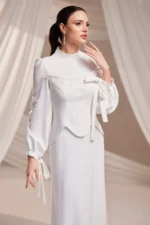 Corienne Islamic Evening Gown - Pearl-embellished Lace-up Sleeves 2026