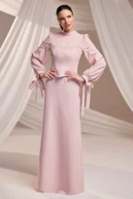 Corienne Islamic Evening Gown - Pearl-embellished Lace-up Sleeves 2026