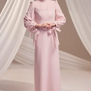 Corienne Islamic Evening Gown - Pearl-embellished Lace-up Sleeves 2026