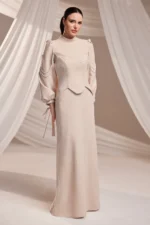 Corienne Islamic Evening Gown - Pearl-embellished Lace-up Sleeves 2026