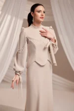 Corienne Islamic Evening Gown - Pearl-embellished Lace-up Sleeves 2026