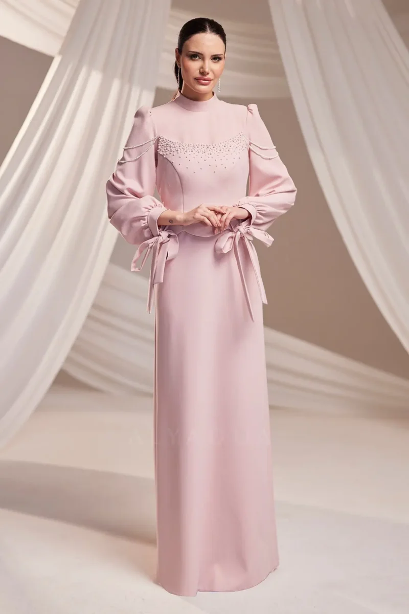 Corienne Islamic Evening Gown - Pearl-embellished Lace-up Sleeves 2026 Corienne Islamic Evening Gown - Pearl-embellished Lace-up Sleeves 2026