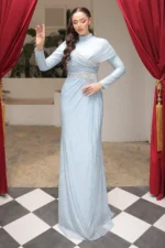 Delvara Islamic Evening Gown - Draped Waist Stone Embellishments 2026