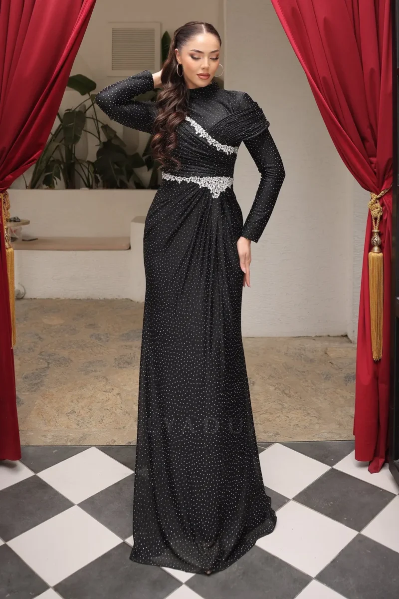 Delvara Islamic Evening Gown - Draped Waist Stone Embellishments 2026