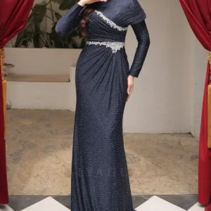 Delvara Islamic Evening Gown - Draped Waist Stone Embellishments 2026