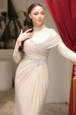 Delvara Islamic Evening Gown - Draped Waist Stone Embellishments 2026