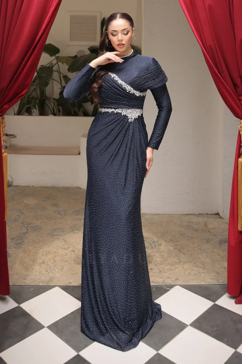 Delvara Islamic Evening Gown - Draped Waist Stone Embellishments 2026