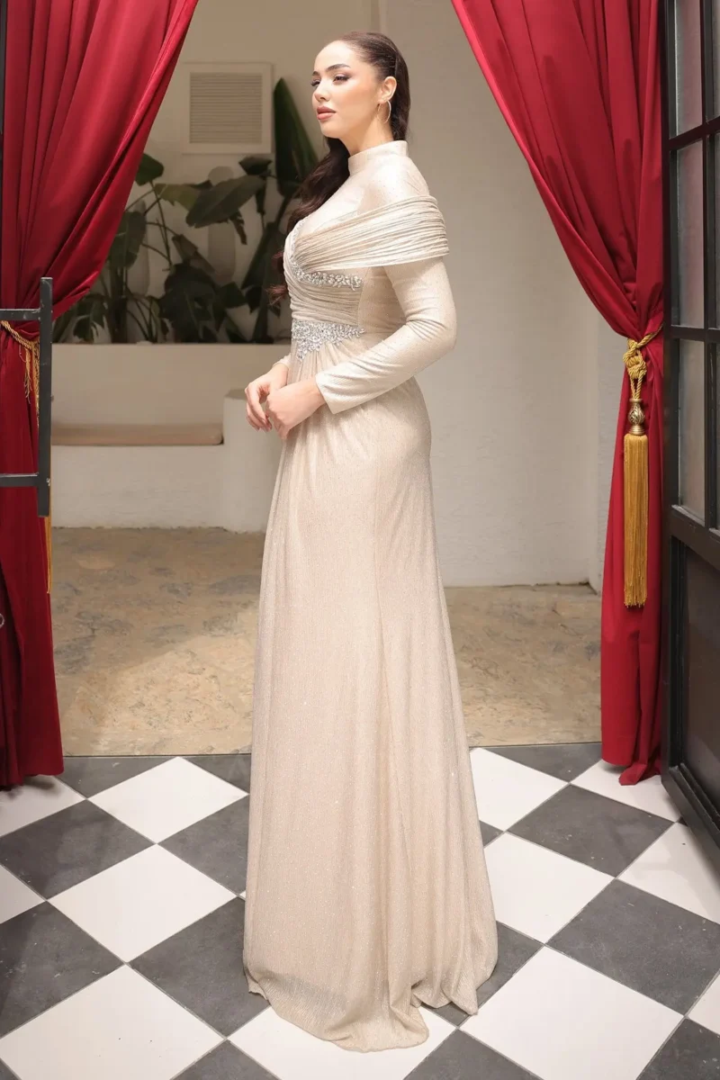 Delvara Islamic Evening Gown - Draped Waist Stone Embellishments 2026