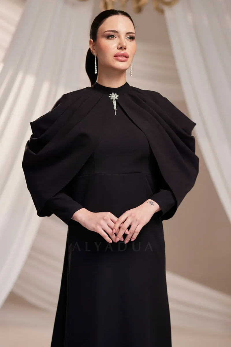 Dravelle Hijab Evening Dress - Draped Shoulder Brooch Detail 2026