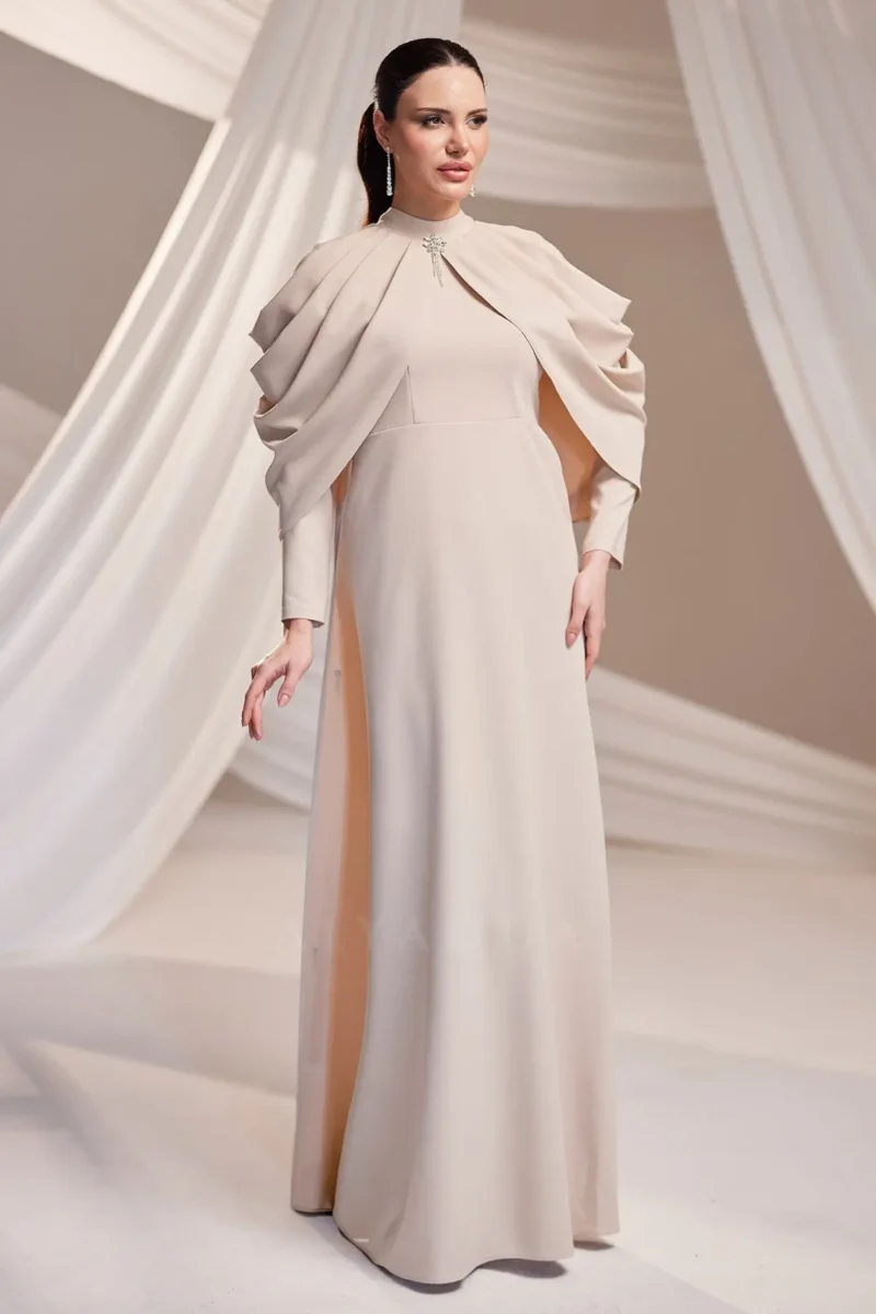 Dravelle Hijab Evening Dress - Draped Shoulder Brooch Detail 2026
