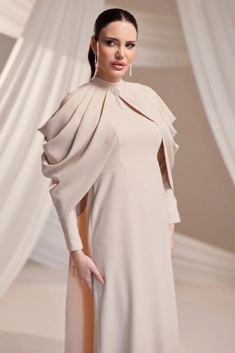 Dravelle Hijab Evening Dress - Draped Shoulder Brooch Detail 2026